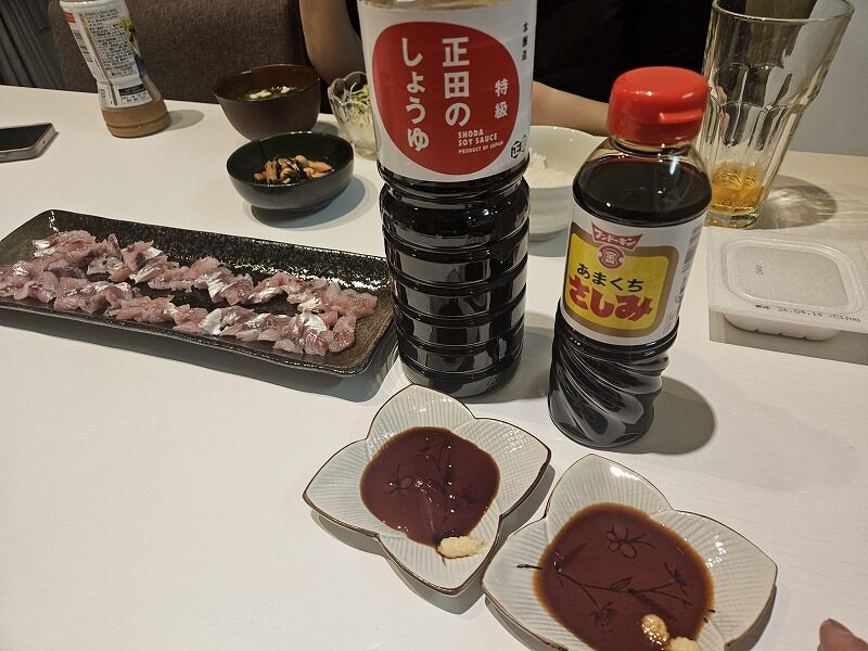 アジングで釣ったアジの刺身